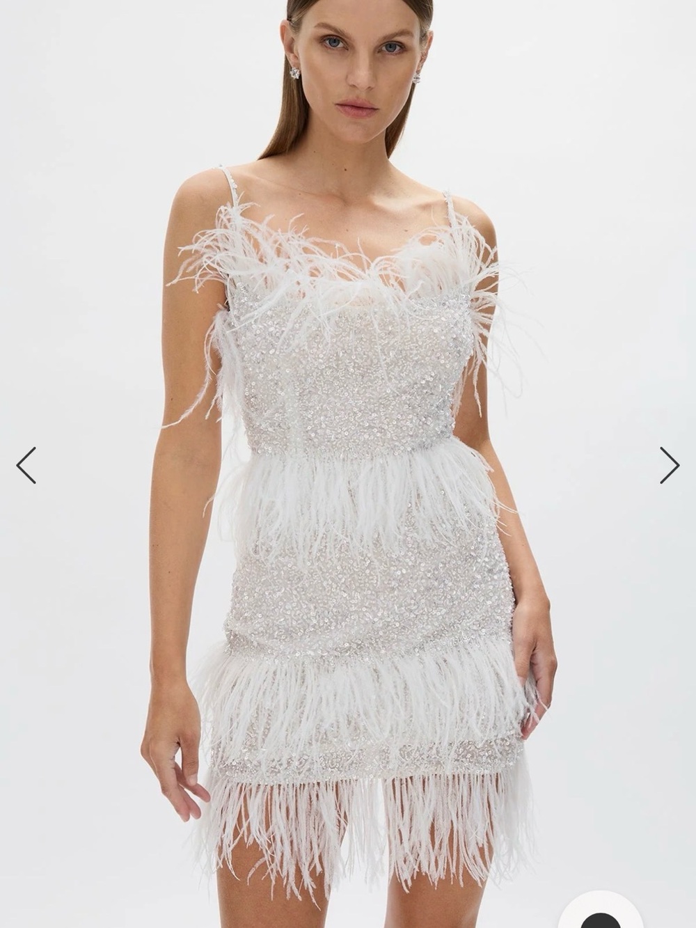 Rachel Gilbert White Hand-Embellished Feather Tier Mini Dress